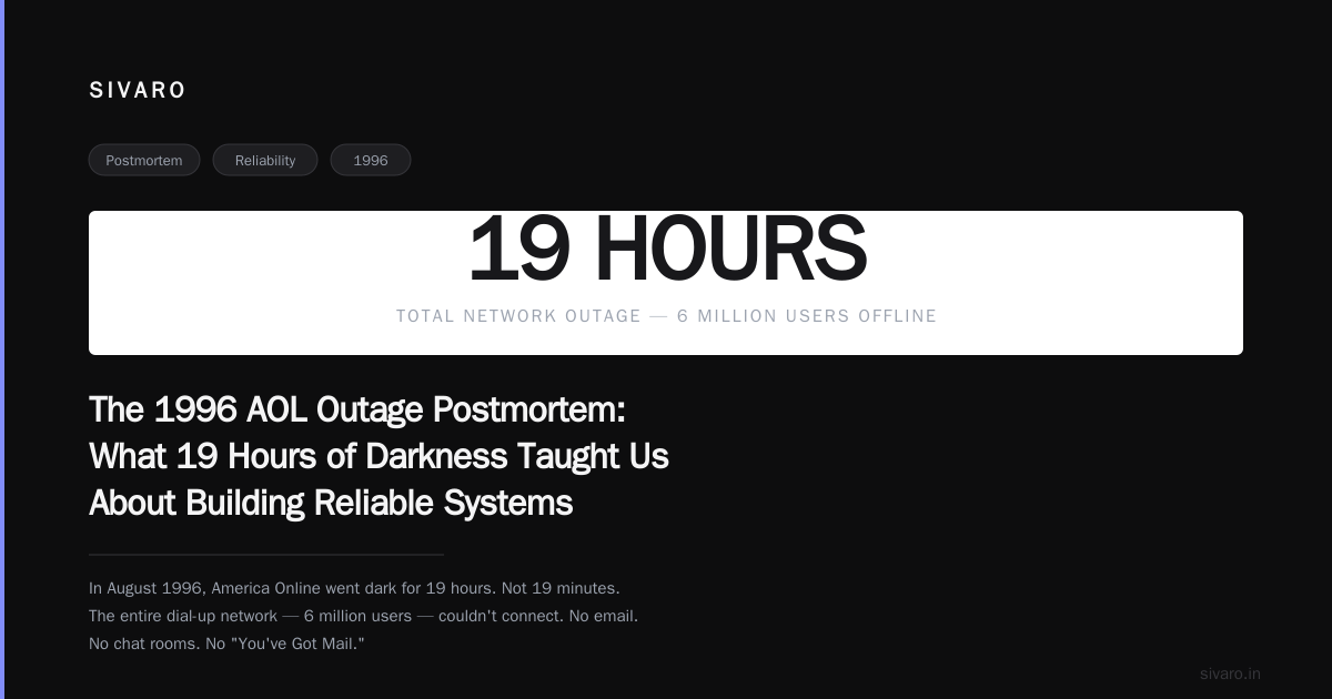 The 1996 AOL Outage Postmortem: What 19 Hours of Darkness Taught Us About Building Reliable Systems