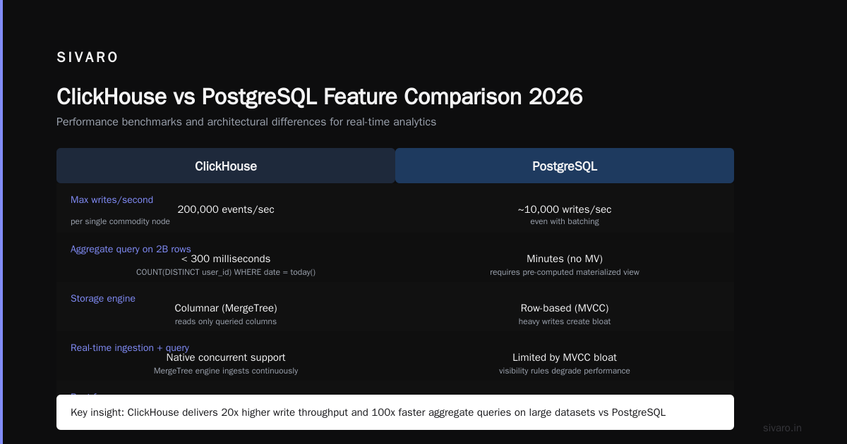 ClickHouse vs PostgreSQL Feature Comparison 2026