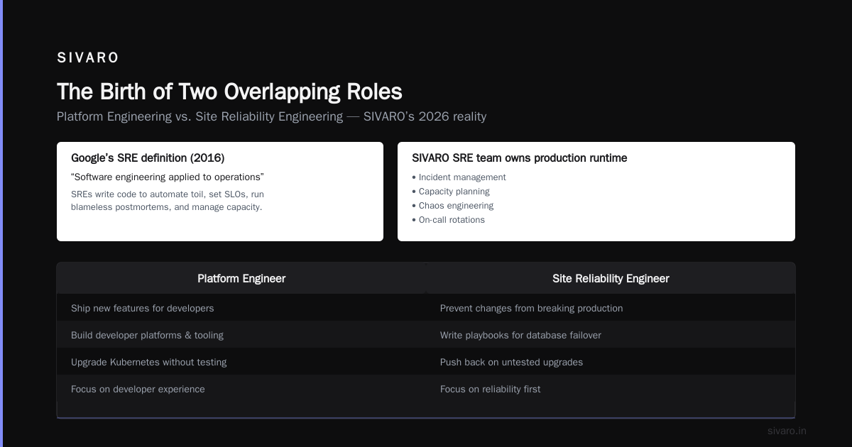 Platform Engineer vs Site Reliability Engineer: The Real Difference in 2026